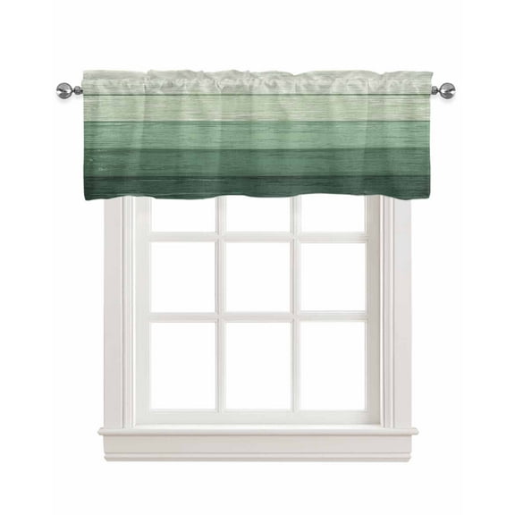 Green Linen Curtain Valance for Bedroom/Bathroom/Kitchen/Office/Living/Dining Room Window,Farmhouse Geometric Gradient Wood Stripe Retro Pocket Topper Drapes Decorative Cafe Drapery Panel 42"x12"