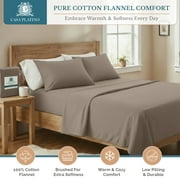 Casa Platino Queen Size Flannel Bed Sheet Set, 100% Cotton 4 Piece Set, Deep Pocket Sheets - Taupe