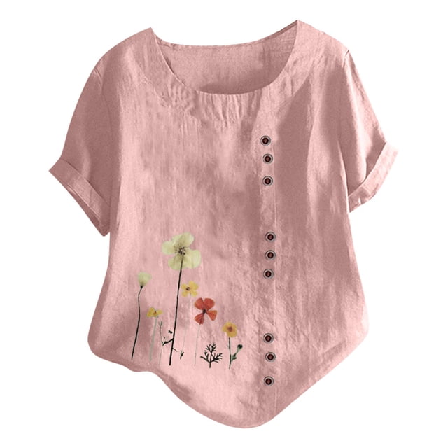 EQWLJWE Chemises pour Femmes Liquidation T-Shirts pour Femmes Manches Courtes Décontractées Col Rond Imprimé Ample Tunique Chemise Blouse Hauts