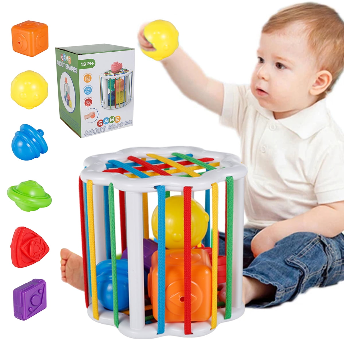 NKTIER Colorful Shape Sorter Toy Set with 6 Blocks Plastic Sensory