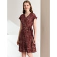 thumbnail image 2 of Vestido A Media Pierna Allegra K Boho con Cuello En V y Manga Flutter borgoña XS, 2 of 6