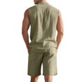 thumbnail image 5 of Paiyanr Cotton Linen Sets for Men Summer Breathable Tank Tops Shorts 2 Piece Outfits Solid Color Casual Sleeveless Shirt Drawstring Waist Beach Shorts Sets, 5 of 9