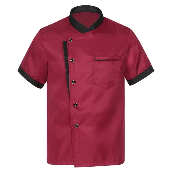 Jizyo Unisex Chef Coat Short Sleeve Shirt Chef Jacket Restaurant Kitchen Cooking Uniform Red M