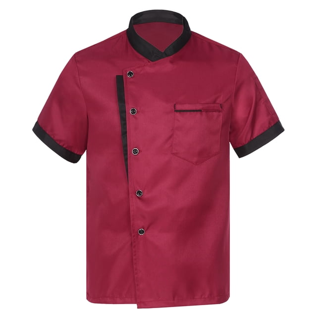 Jowowha Veste de Chef Unisexe pour Hommes à Manches Courtes Chemises de Veste de Chef Uniformes de Restaurant de Cuisine pour Tenue Spéciale Rouge TTG