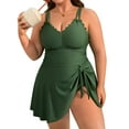 thumbnail image 3 of Asoul Womens Plus Size Scalloped V Neck One Piece Swimsuits Side Tie Knot Swimdress Bathing Suits, 3 of 8