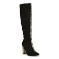 thumbnail image 1 of Bamboo Pointed Toe Split Color Chunky Heel Knee High Boot 20384, 1 of 6