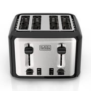 BLACK+DECKER Black/Silver 4‑Slice Toaster with Extra‑Wide Slots, 7 Adjustable Shade Settings, High‑Lift Lever & Drop‑Down Crumb Tray