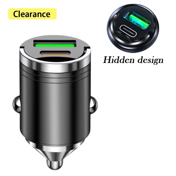 100W Mini Super Fast Car Charger Adapter - Dual Port USB A & Type C for iPhone Samsung Android, 12V/24V Vehicle Compatible