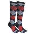 thumbnail image 2 of COUVER Women's Argyle Knee High Socks 2 Pairs Pack Black Charcoal Red Size 9-11 (4 Count), 2 of 7