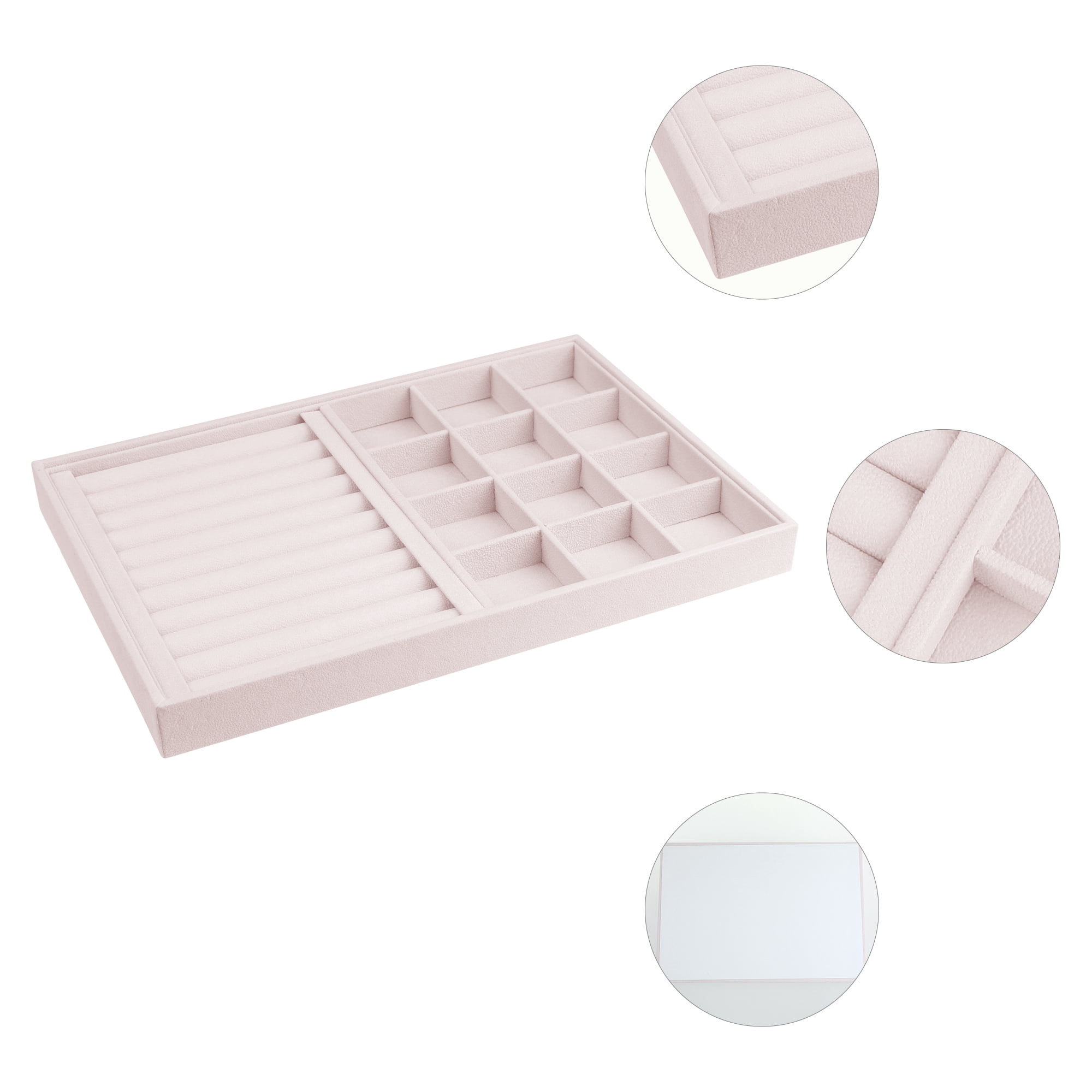 Unique Bargains Velvet Jewelry Organizers Trays with Removable Dividers Light Pink