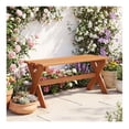 thumbnail image 2 of 36" Outdoor Wood Bench, Teak Oil Finish - 2 Person Patio Dining Bench - Backless Hardwood Garden Seat - Weather Resistant, 2 of 9