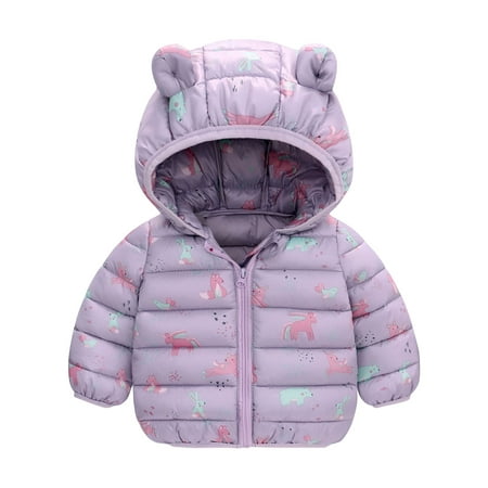 

YYDGH Kids Zipper Winter Coats with Hooded Toddler 3D Ear Dinosaur Print Solid Hoodie Light Puffer Jacket for Baby Boys Girls (Purple 18-24 Months)