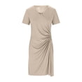 thumbnail image 4 of Dolkfu Short Sleeve Fall&Winter Dresses for Women Petal V-Neck Pull-on Yellow Bodycon Slim Fashion Solid Mid-Length Dresses Khaki,Xs, 4 of 5