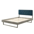 thumbnail image 3 of Platform Bed Frame, Queen Size, Fabric, Wood, Grey Gray Navy Blue, Modern Contemporary Urban Design, Bedroom Master Guest Suite, 3 of 10