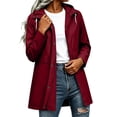 thumbnail image 2 of Dxzfnsa Raincoat Women Waterproof Long Hooded Rain Jacket Trench Coats Windbreaker Travel Jacket Plaid Drawstring Waistband Coats with Pockets S-2XL, 2 of 9