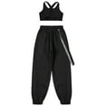 thumbnail image 4 of YEAHDOR Kids Girls Modern Dance Outfit 2Pcs Dance Set Criss Cross Back Crop Top with Chain Pocket Pants Dancewear Black 14, 4 of 7