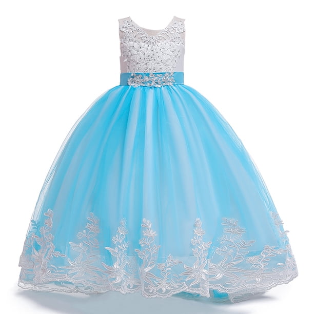 Vestido de niña de malla de princesa, vestido de novia de encaje con cuentas, vestido de noche para niña