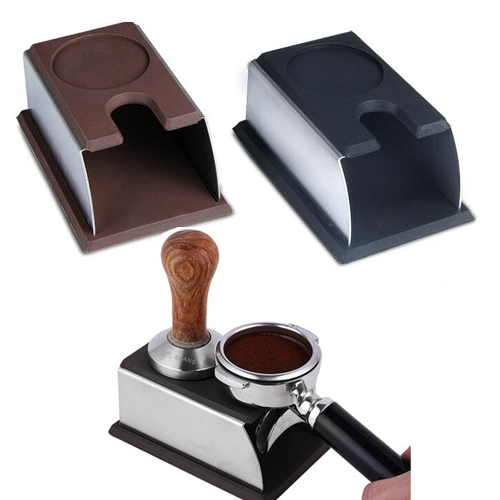 Fdit 2 Colors Coffee Tamper Holder Coffee Powder Maker Stand Rack Tool Stainless Steel+Silicone Coffee