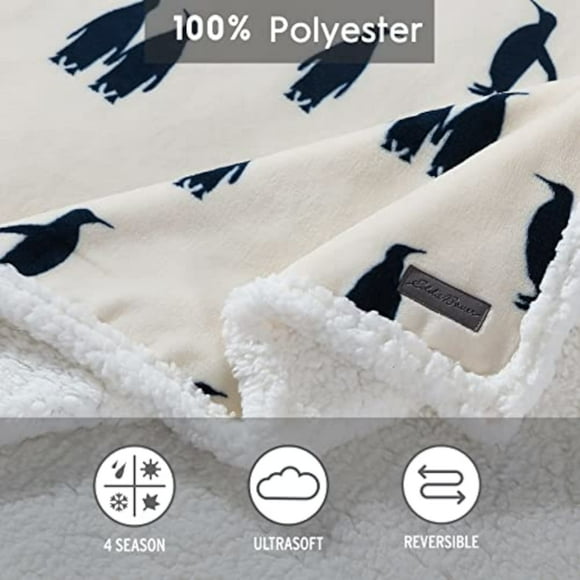Eddie Bauer Emperor Penguin Ultra Plush Throw, 50x60in, Navy