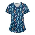 thumbnail image 6 of WTOBBY Women's Plus Size Short Sleeve Printed Scrubs Set with Pockets, V-Neck, Animal Floral Theme, 2-Piece Nursing Uniform, Medical Workwear for Caregivers,Navy 2XL, 6 of 6