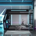 thumbnail image 3 of Harper & Bright Designs Full Size Gaming Bunk Bed with Desk and LED, Wood Gaming Loft Bed Frame with Storage Shelves and USB Charging Ports, Blue, 3 of 20