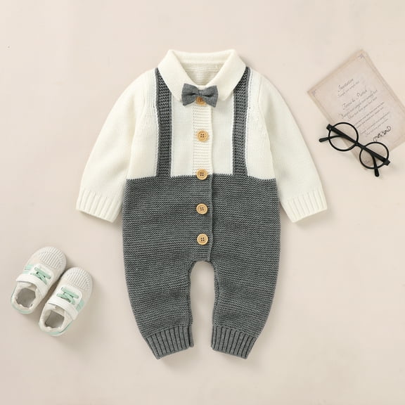 Baby Romper Long Sleeve Autumn Newborn Boys Jumpsuit Fashion Turn-down Collar Toddler Infant Clothing Knitted Playsuit One Piece