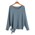 thumbnail image 2 of GBSYEWXS Sweaters For Women Blue Boat Neck Long Sleeve Solid Color Outwear Pullover Sweater, 2 of 3