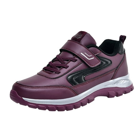 

On Running Shoes Women Fashion Autumn Women Sports Shoes Flat Non Slip Waterproof Lace Up Comfortable Solid Color Simple sneakers for Women PU Wine