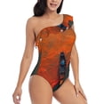 thumbnail image 3 of Sikiie Orange Net Fishing Boat Print Women One Piece Swimsuits Tummy Control One Shoulder Bathing Suits Ruffle Swimwear, From S to XXL-Large, 3 of 6