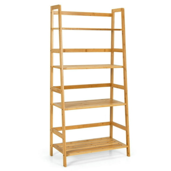 Spaco 4-Tier Bamboo Bookshelf Ladder Shelf Plant Stand Rack-Natural, Tall Bookshelf, Shelves for Living Room, Home Office, Bedroom, Balcony