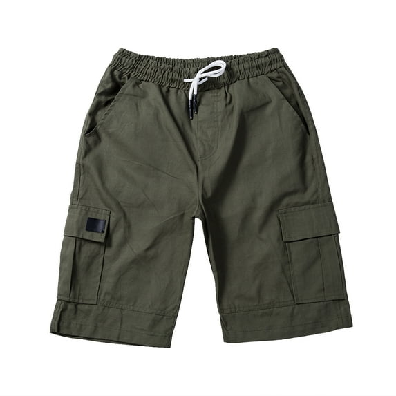 hirigin Men's Sports Casual Cargo Shorts Drawstring Loose Elastic High Waist Short Pants with Pockets