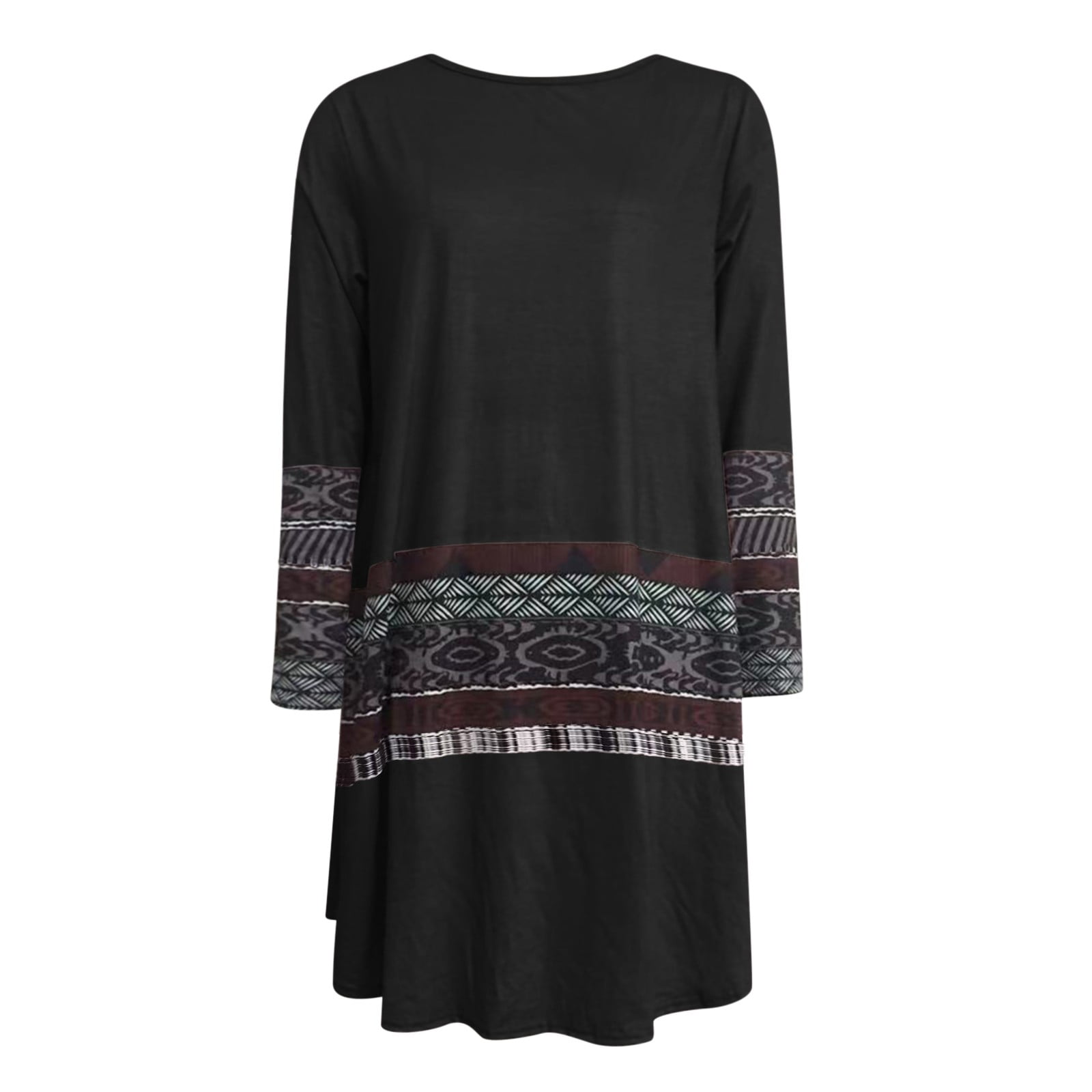 Winter Fall Womens Dresses Casual Boho Print Long Sleeve Round Neck Pullover Loose Pocket Dress - image 2