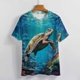 thumbnail image 3 of Nautical Green Sea Turtles Womens Tops Women's Fashion Casual Short Sleeve Flower Print Round Neck Pullover Top Blouse, 3 of 6