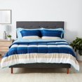 thumbnail image 1 of Amazon Basics - Juego de ropa de cama de microfibra ligera de 7 piezas, tama&ntilde;o matrimonial/queen, rayas azules Amazon Basics NA, 1 of 7
