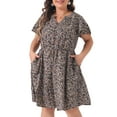 thumbnail image 2 of DARING DIVA Plus Size Boho Floral Notched V Neck Ruffle Sleeve Dress 1X Navy Blue, 2 of 6