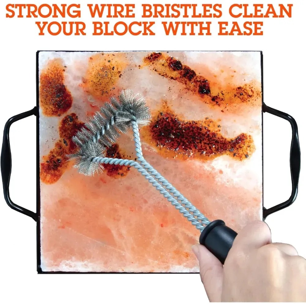 Steven Raichlen Himalayan Salt Block Holder & Wire Cleaning Brush- Safe & Easy Salt Slab Plate and Grilling Stone Brush, Compatible with (8"x8") Salt Block - Grilling Tools & accessoires