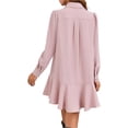 thumbnail image 5 of Long Sleeve Women Casual Button Down Shirt Dress Collared Pleated Swing Mini Dresses, 5 of 6