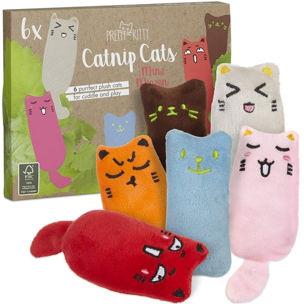 Pretty Kitty Catnip Cats: 6X Premium Cat Toys for Indoor Cats with Dried Catnip, Cat