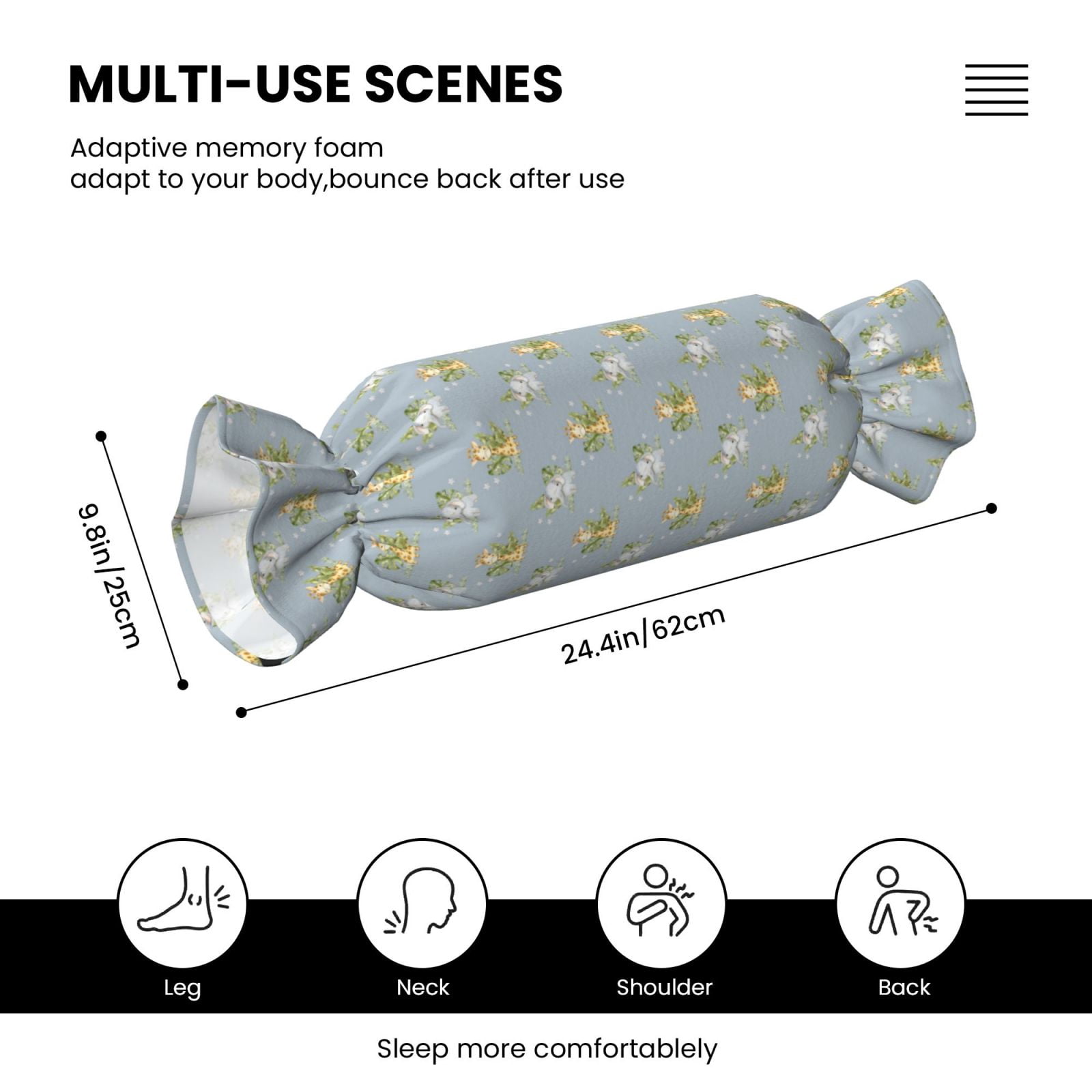 Xecao Baby Elephant Giraffe Print+Candy-Inspired Plush Pillow for Men Women Suitable for Beds, Sofas, Game Rooms Drawstring Closure