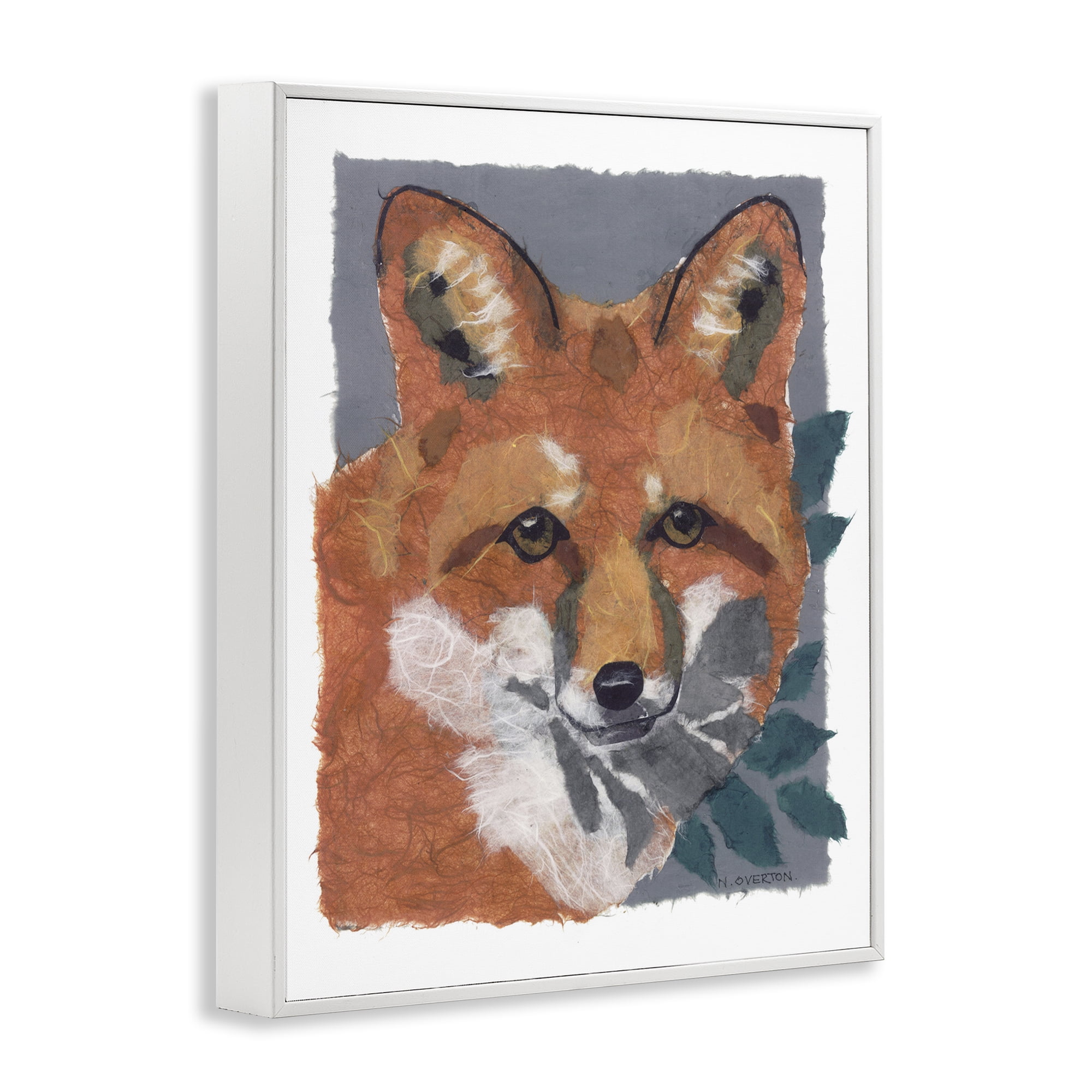Stupell Industries Fox with Opaque Leaves Animals & Insects Painting White Framed Art Print Wall Art, 24 x 30