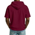 thumbnail image 3 of CCRFTGI Mens Hoodies Short Sleeve Big and Tall Solid Hooded T-Shirts Quater Zipper Drawstring Summer T Shirts Stylish Gym Workout Tee Tops Wine XXL, 3 of 8