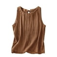 thumbnail image 2 of Womans Tank Tops Loose Fit Pleated Vest - Breathable Cotton Linen Sleeveless Top, Retro Casual Tank, 2 of 6