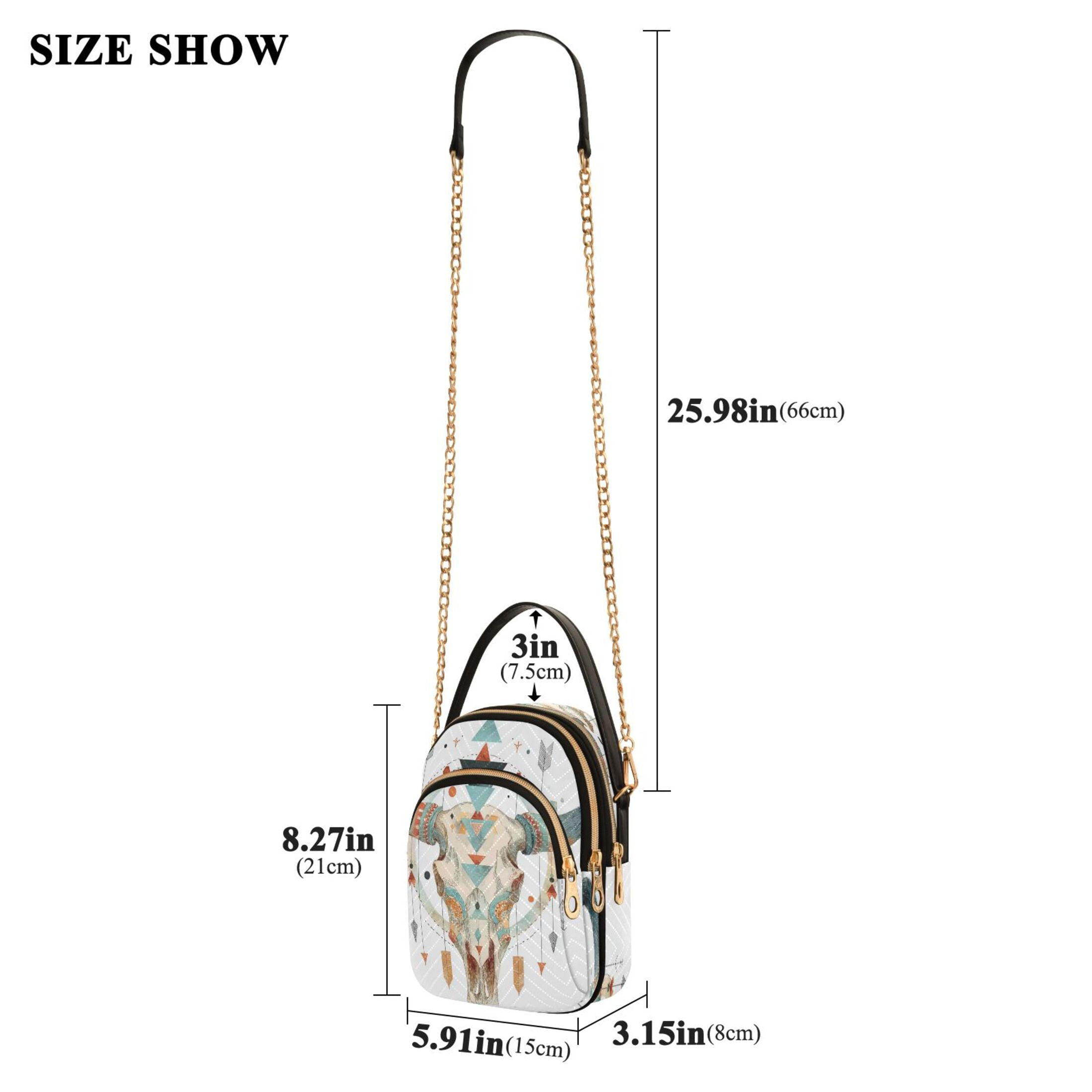 IAUYY Small Crossbody Bags for Women 15*21*8cm Leather Purses for Women Removable Strap with 3 Zipper Pocket Applicable to Birthday Gifts for Women,Bull Skull