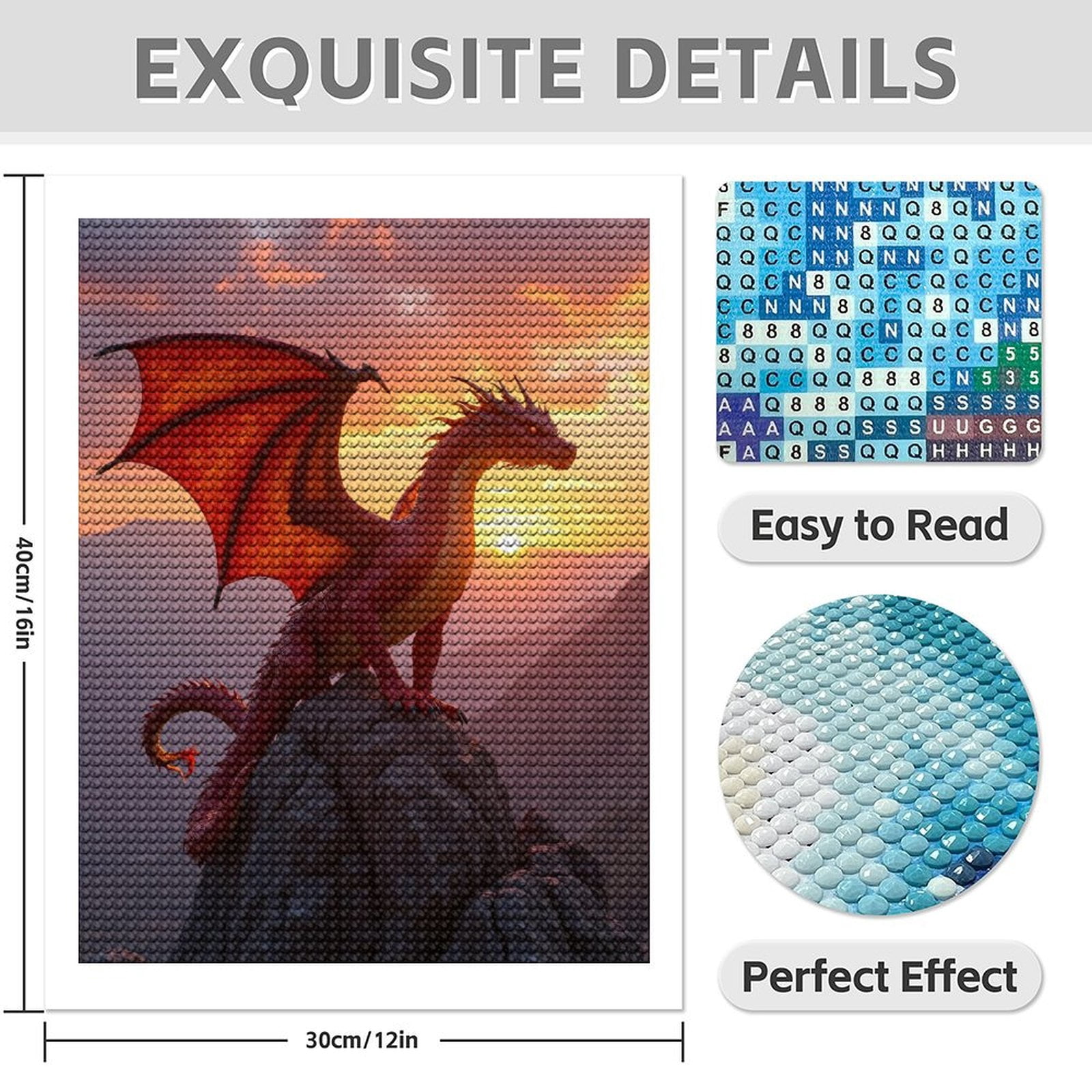 Diamond Art Kits for Adults - 5d Red Dragon Sunset Silhouette Diamond Painting for Adults, Diamond Art for Adults Beginners, Diamond Painting Kits for Adults for Home Wall Decor
