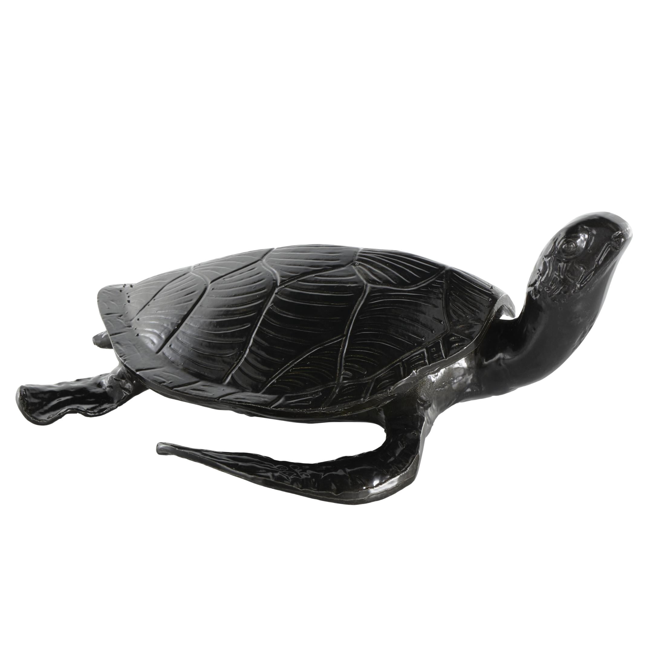 15" x 6" Black Aluminum Metal Carved Sea Turtle Sculpture, by DecMode