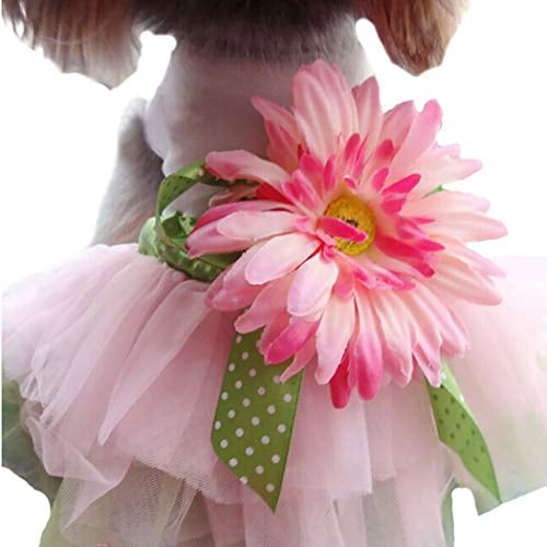 Petea Daisy Flower Gauze Tutu Dog Dress Vest Apparel Skirt Clothes Pet Puppy Bowknot Princess Clothes for Dogs and Cats