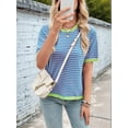 thumbnail image 6 of Womens Tops Casual Summer Crewneck Short Sleeve Striped Color Block Knit High Low Trendy Pullover Sweaters Pink Green XXL, 6 of 9