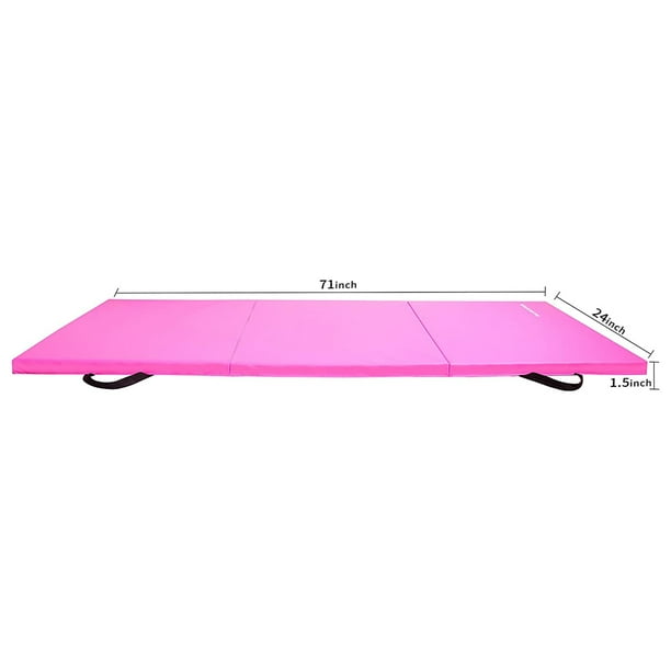 BalanceFrom 1.5 Thick Three Fold Folding Exercise Mat with carrying Handles  for MMA, gymnastics and Home gym Protective Flooring (Pink) 
