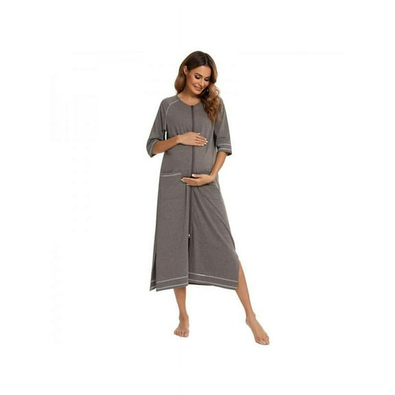 Women's Pajamas Round Neck Nightgown Short-sleeved Zipper Pajamas Large Size Casual Nightdress