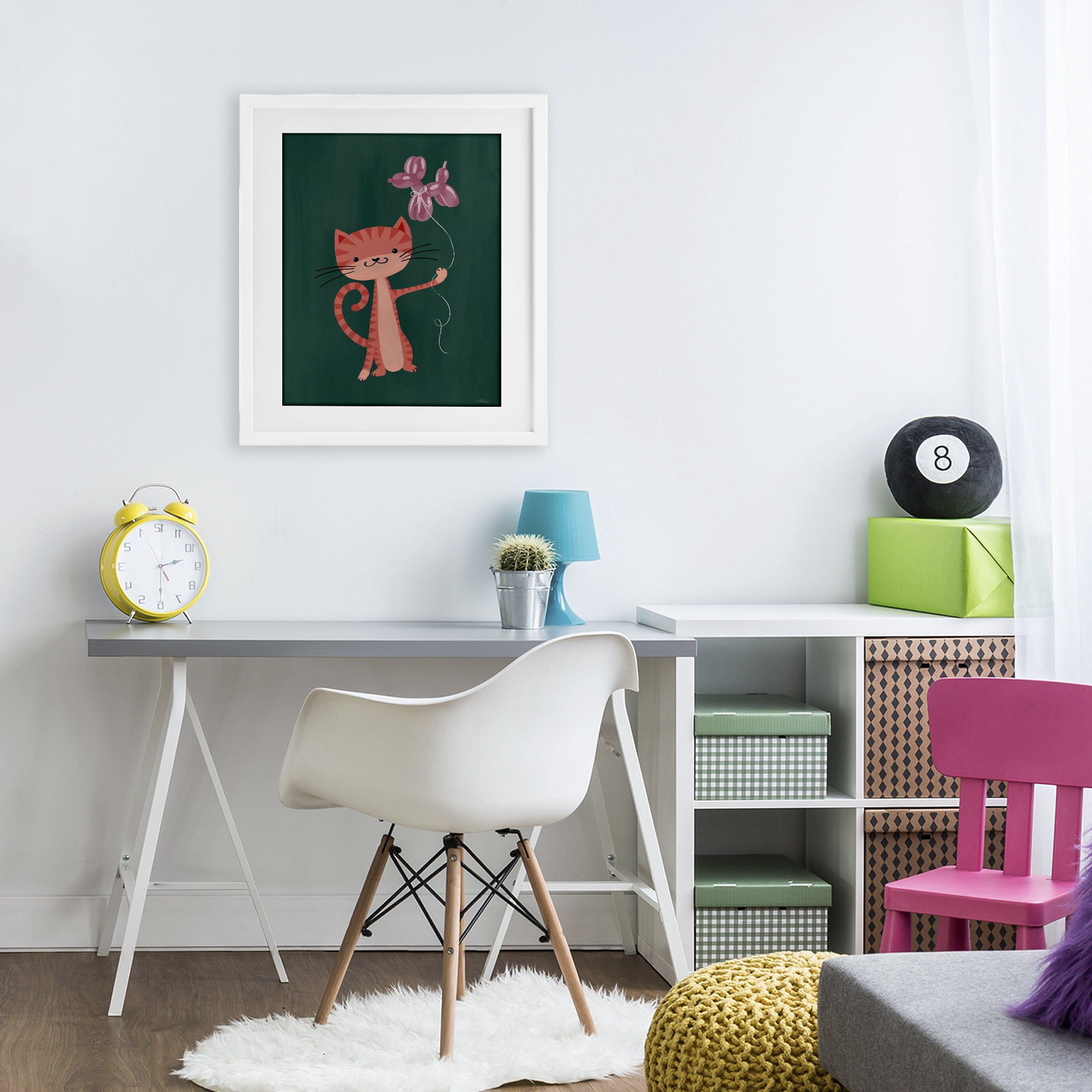 Stupell Industries Balloon Buddy Cat White Framed Print Under Glass, design by Cat Thurman Designs